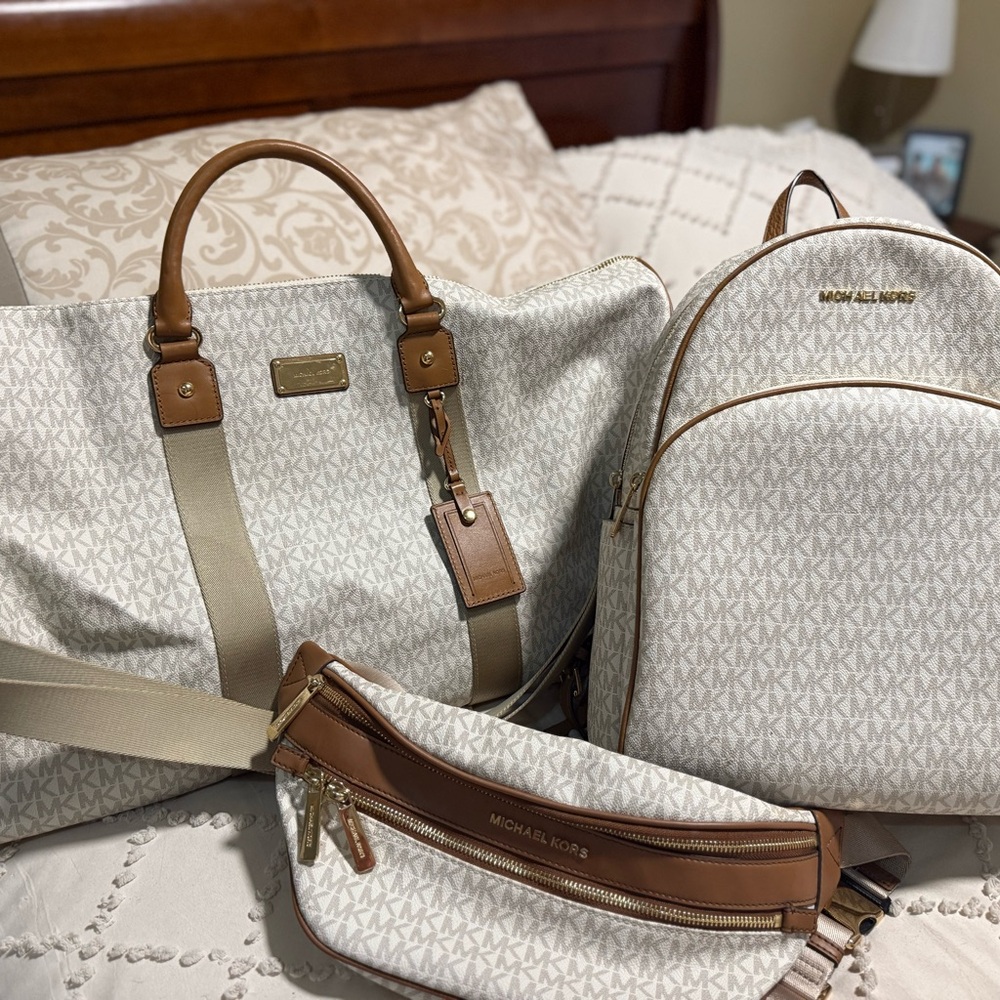 Michael Kors Cream and Brown Bag Collection